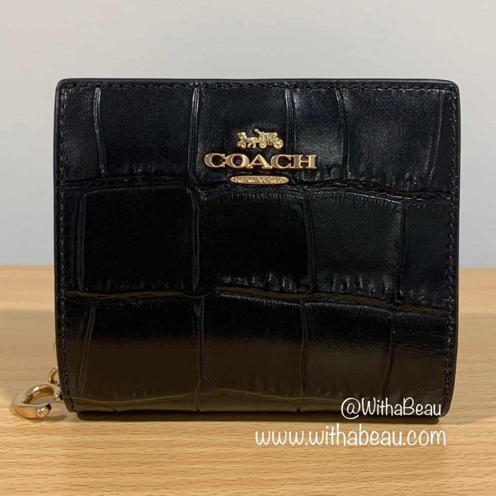 Coach Snap Wallet - Crocodile-Embossed Leather - Black